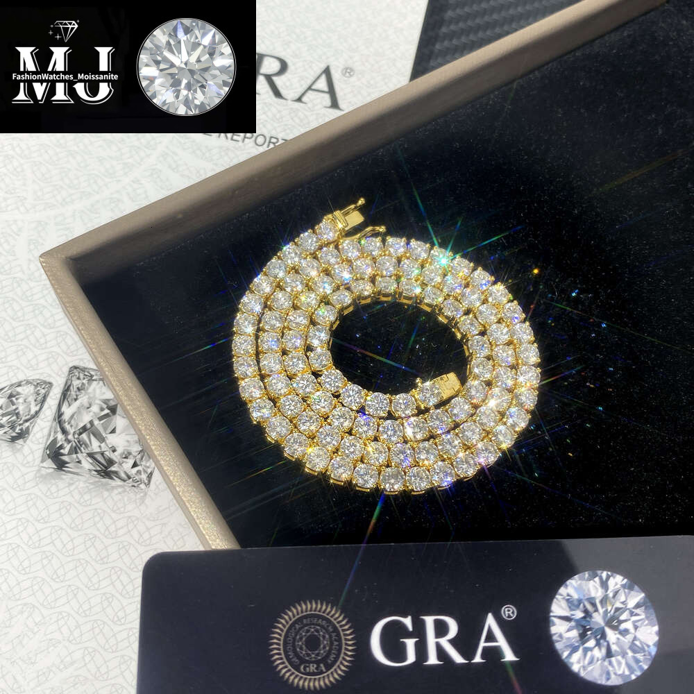 necklace Hip Hop Sterg Sier 2mm 3mm 4mm 5mm 6.5mm VVS Moissanite Dia Necklace moissanite tennis chain