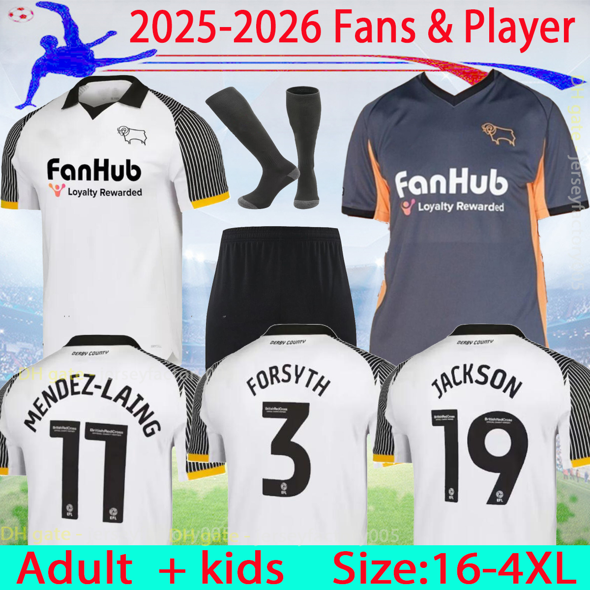 Mens and kids 25 26 Derbys Derby County Soccer jersey FORSYTH MENDEZ-LAING GOUDMIJN JACKSON NYAMBE ADAMS home football jerseys 16-XXL kit shirt