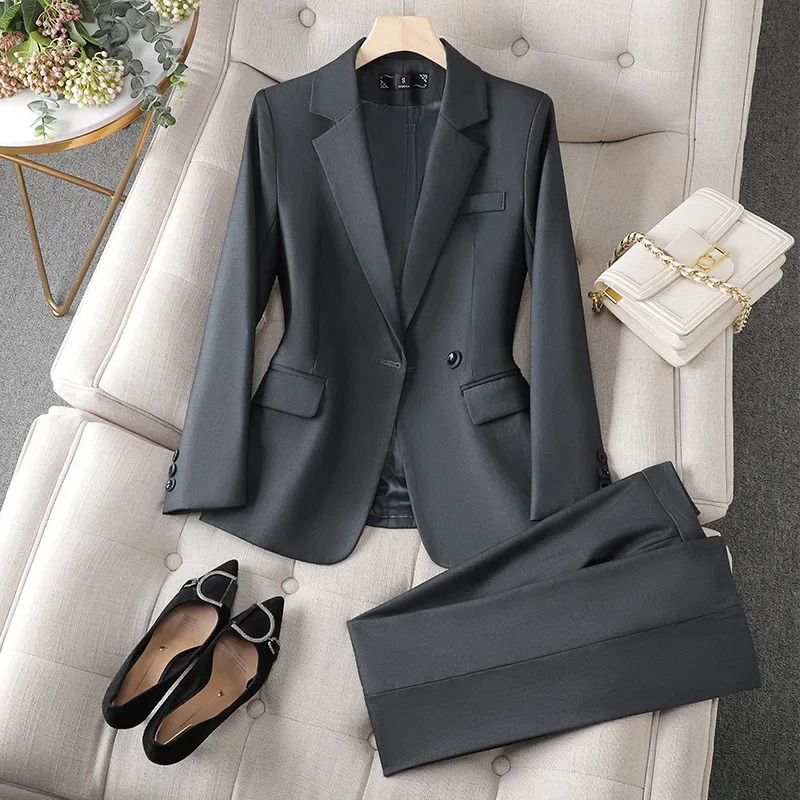 Elegant Womens Suit Set Spring Autumn el Work Uniform Professional Interview Formal Wear Long Pants Ensemble 250729