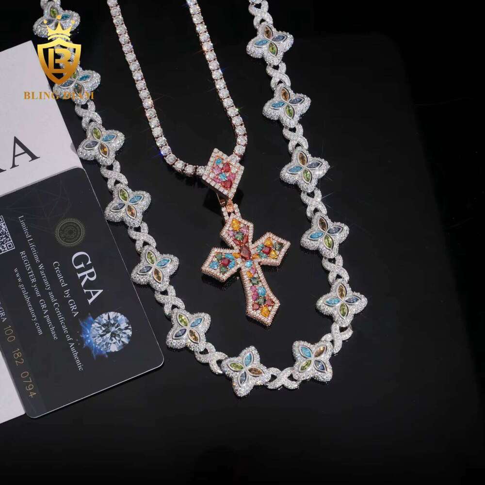 New Arrival Hip Hop Jewelry Link Four Leaf Clover VVS1 Iced Out Moissanite Dia Sier Cuban Chain High Quality