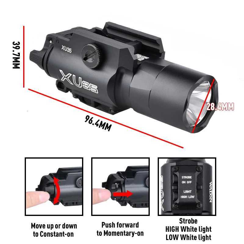 WADSN X300-B X300U-B Hunting Flashlight WhiteLED Spotlight XU35 Strobe Airsoft Weapon Light Scout Light Metal Base Fits 20MM Rail R250728