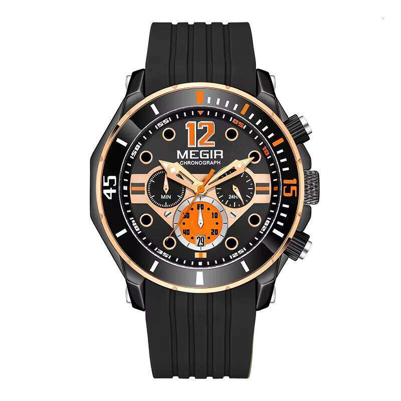 DHgargets MEGIR 2206 Men's Sports Chronograph Watch - 49mm Silicone Strap, Waterproof 30M, Luminous, Date, Multifunction Quartz