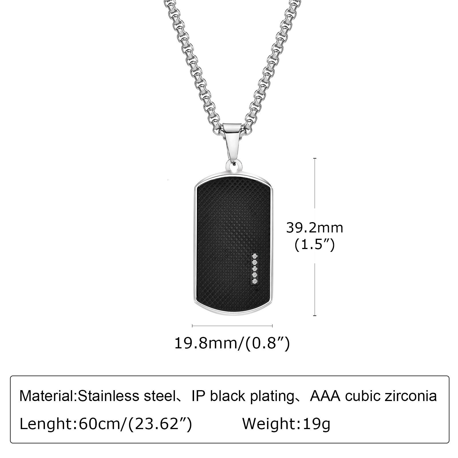 Vnox Stylish Black Dog Tag Necklaces for Men Women with Cubic Zirconia Stone Stainless Steel Square Pendant Collar Gift 250729
