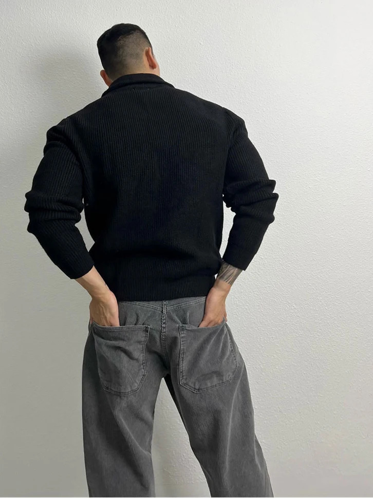 American Sle Hard Man f Zip High Collar Knitted Muscle Men Slim Elastic Long Sleeve Tshirt Pure Color Striped Sweater 250729