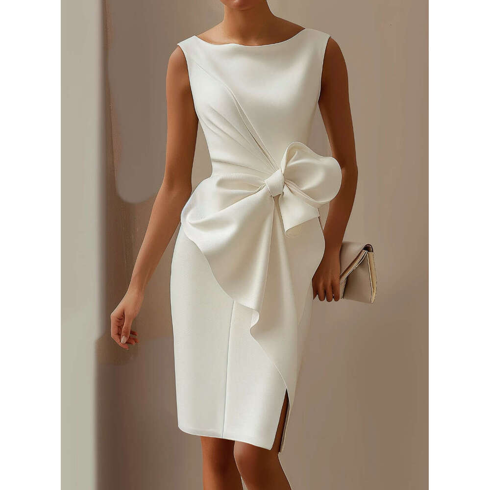 2025 Cross-Border European and American Women's Clothing Bow Decoration Short Tank Dress