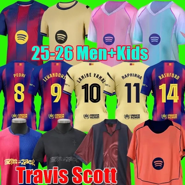 25 26 LAMINE YAMAL LEWANDOWSKI soccer jerseys men kids black football shirts kit 2025 Camiseta sets barcalona Travis pink goalkeeper 95 97 away Retro RASHFORD