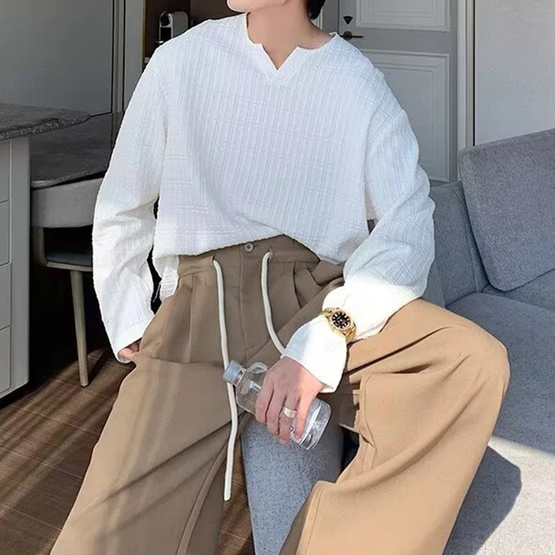 Daily Leisure Mens Long Sleeve T Shirts Autumn Outdoor Fashion Solid Color Ribbed T-shirts Mens Casual Pullover Tee 250723