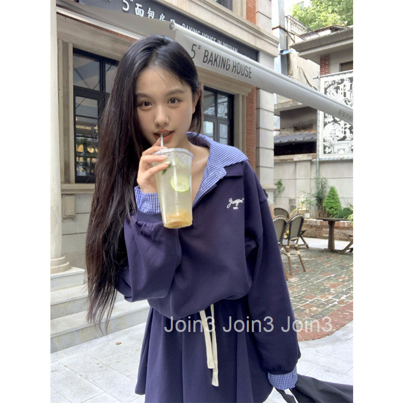 Autumn Winter New Embroidered Patchwork Fake Two-Piece Casual Sports Long Sleeve Top Sweatshirt Half Skirt Set