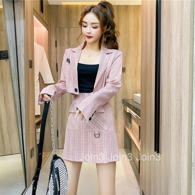 Autumn Winter New Socialite Two-Piece Set Slim Fit Blazer Top Bodycon Short Skirt Suit for Women