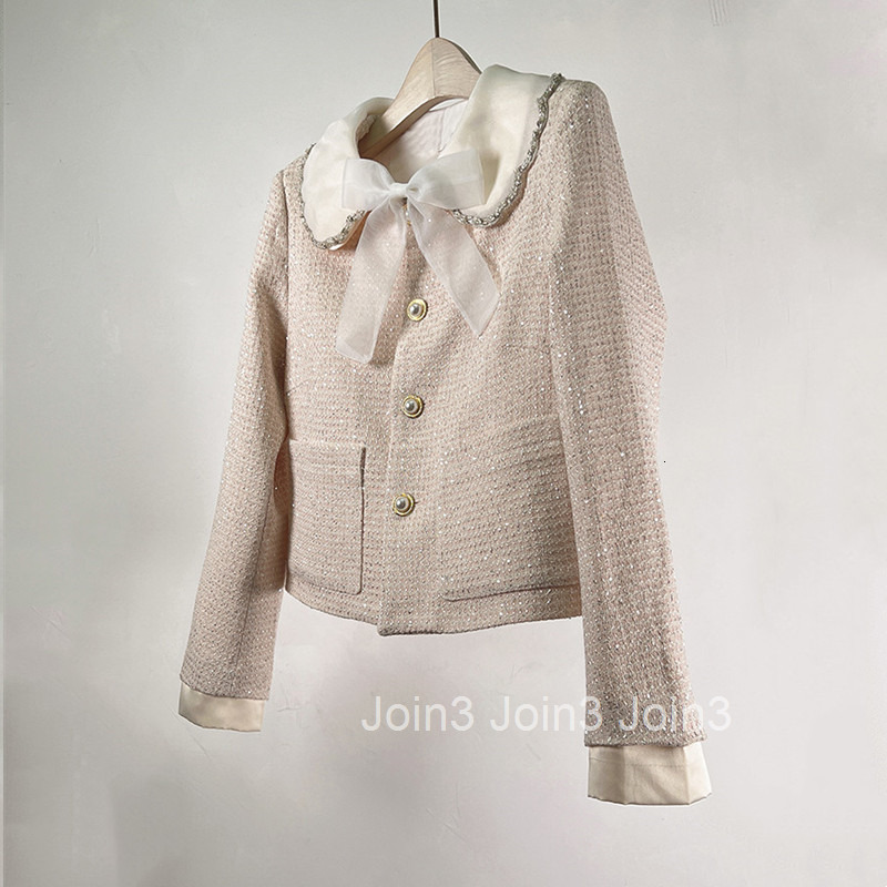 Net red celebrity temperament small fragrance coat womens tweed spring and autumn new small bow top