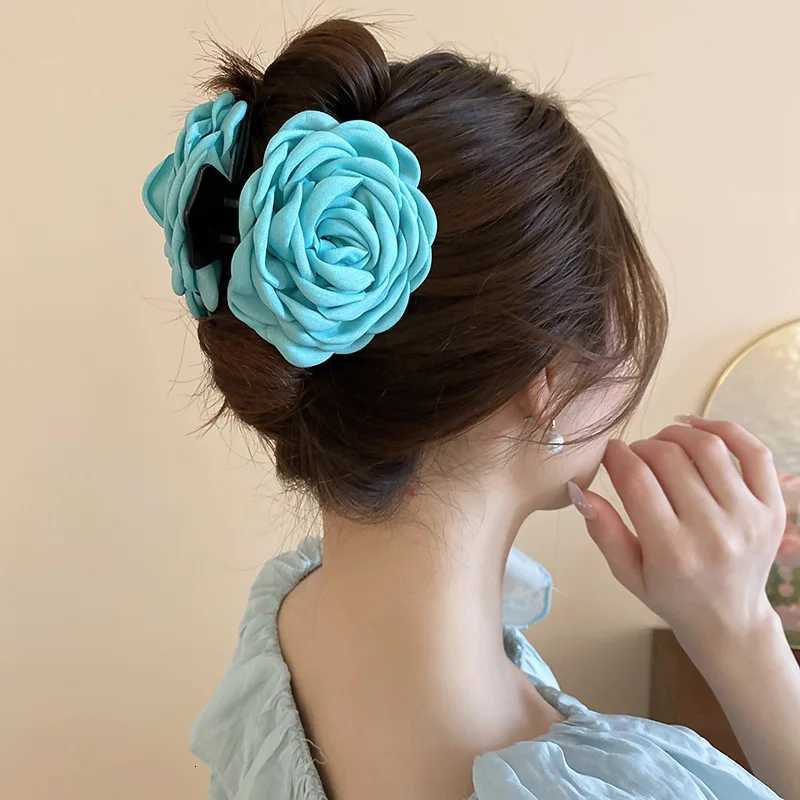 French Romantic Rose Flower Hair Clip Women Elegant Large Shark Clip Hair Claw Ponytail Barrettes Girl Hair Accessories Headwear Z250729