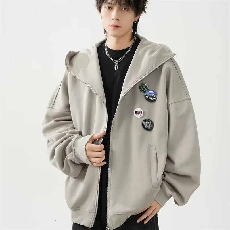 Appliques Cardigan Hooded Sweatshirts For Men Y2K Vintage Zipper Hoodies Women Autumn Streetwear Oversized Casual Tracksuit 250729