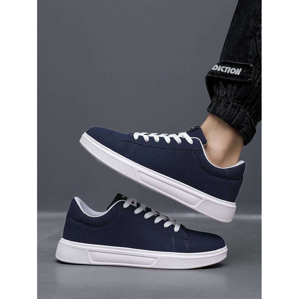 Men's Normcore Solid Color ing Light and Comfortable Low-Top Skateboard Shoes, Versatile Front Strap Outdoor Sports Blue Student Flats Shoes