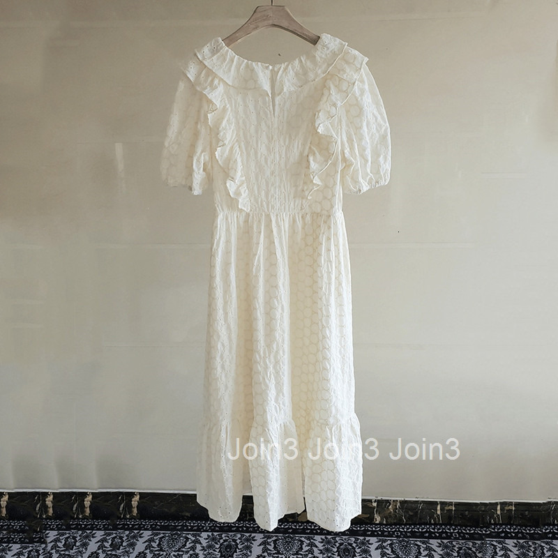Summer New Internet Celebrity French Design High Waist V-neck Ruffle Dress Embroidered Short Sleeve Dress Long Dress