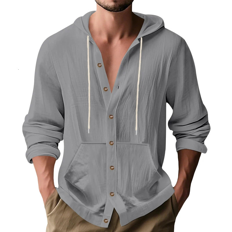 Mens Hoodie linen vintage spring and autumn shirt Casual loose long sleeve clothing High quality trendy mens clothing 250729