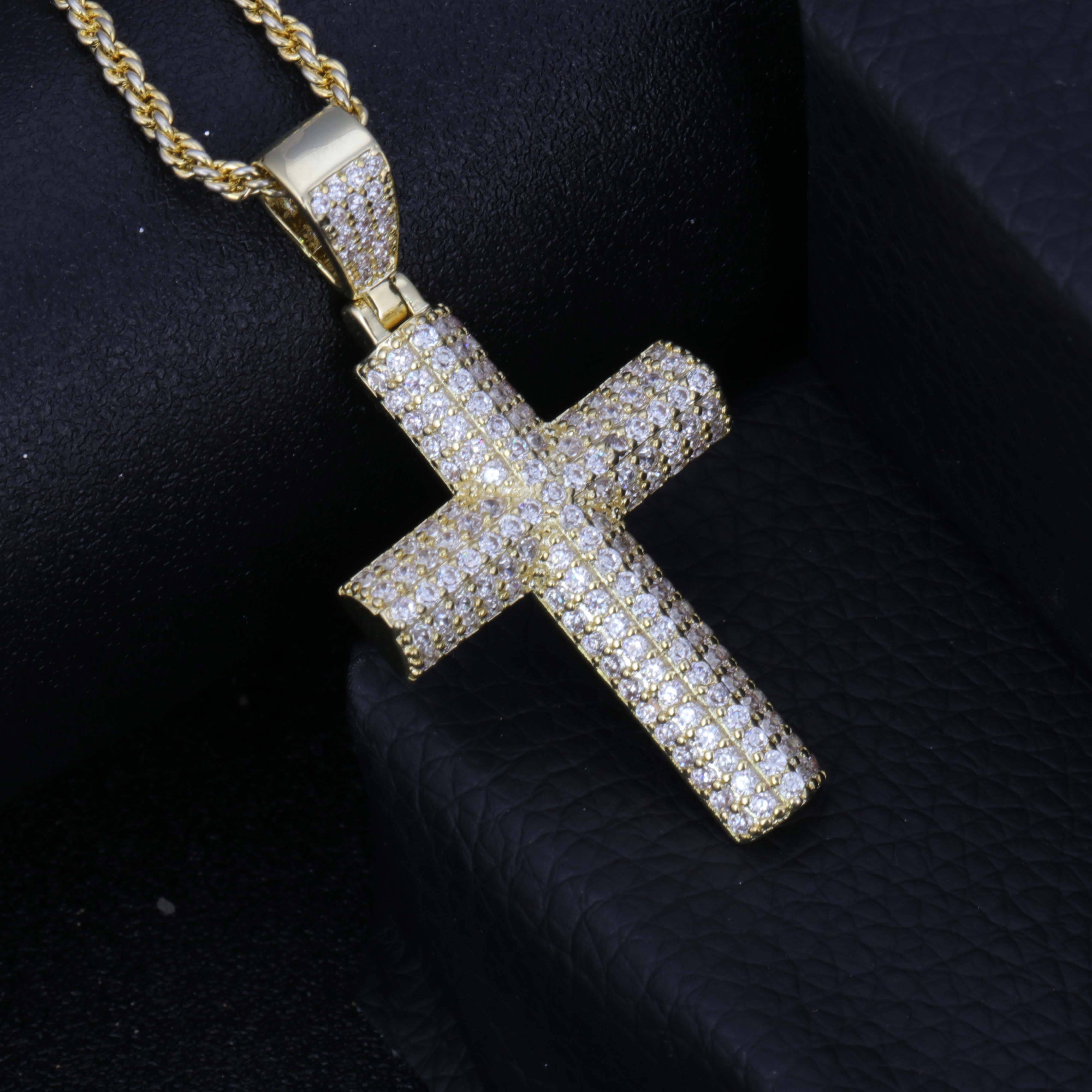 Hip Hop Cubic Zircon Cross Pendant Necklaces 18k Gold Plated Brass 925 Sterling Silver Iced Out Necklace for Women Men Jewelry