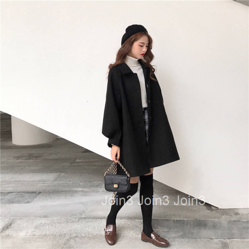 Autumn Winter New Style Lapel Single-Breasted Lantern Sleeve Wool Coat for Women Plus Size Korean Version Loose Woolen Coat for Women