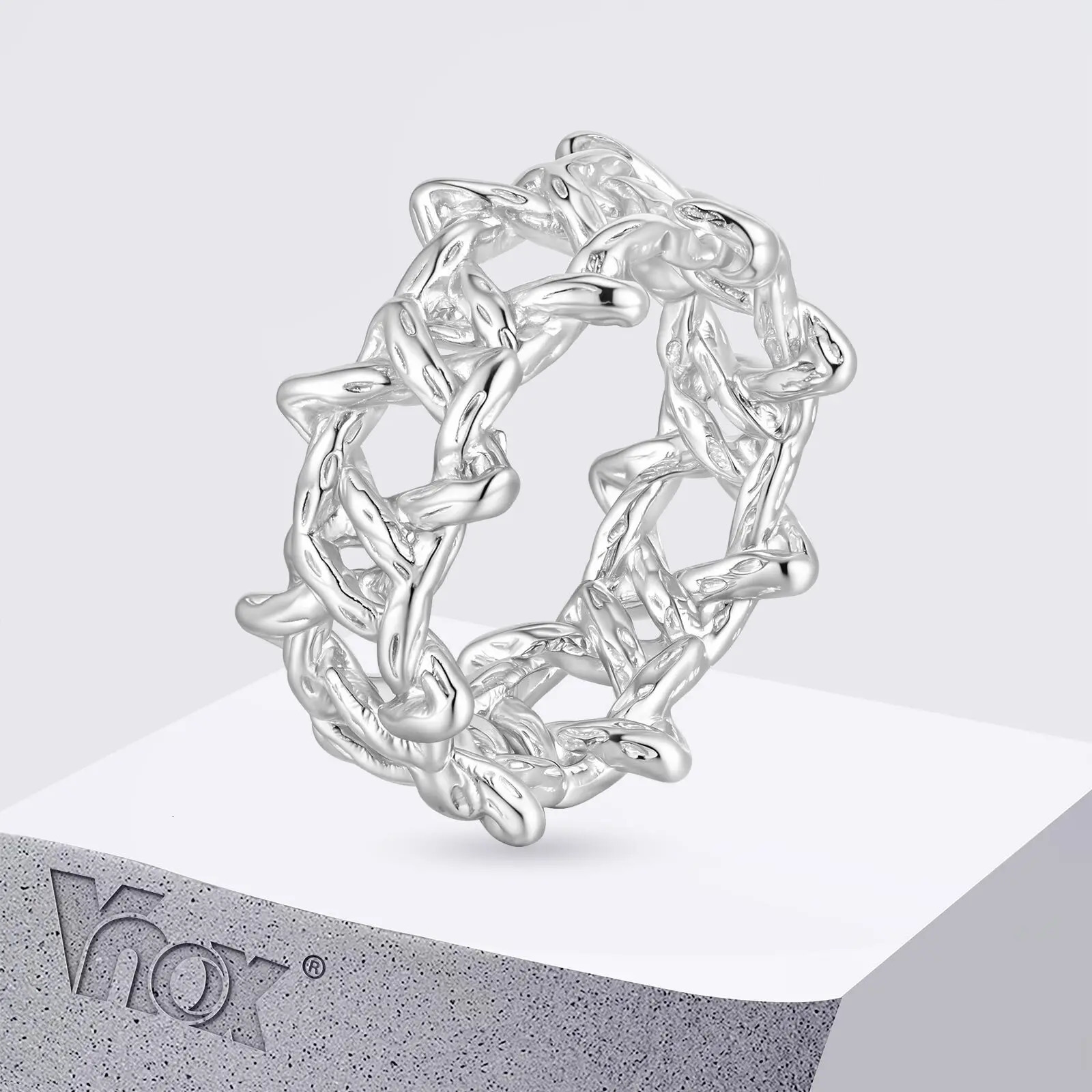Vnox Creative Woven Six-Pointed Star Ring for Men Women Anti Allergy Stainless Steel Punk Irregular Thorns Rings Jewelry Gifts 250729