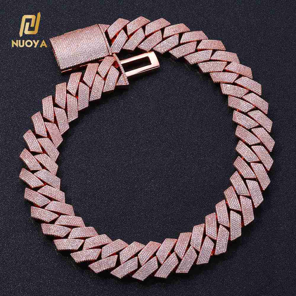 NUOYA Womens Hip Hop Necklace 15mm Iced Prong Cuban Link Chain Rose Gold Plated Brass 6 Row Diamond Cuban Chains