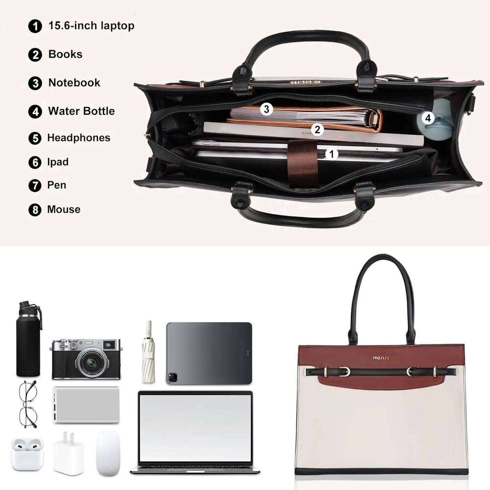 Luxury Designer Niche Ladies Inch Laptop Portable Waterproof Leather Decorative Buckle Work Briefcase Large Capacity