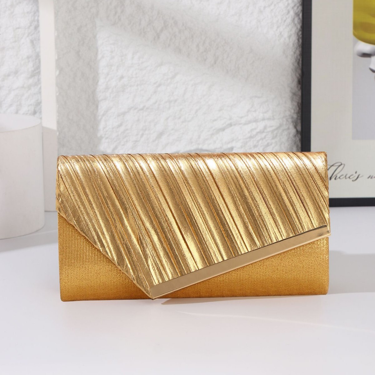 DHAL Fashion Pleated Envelope Elegant Dress Clutch Party Evening Women's Banquet Bag