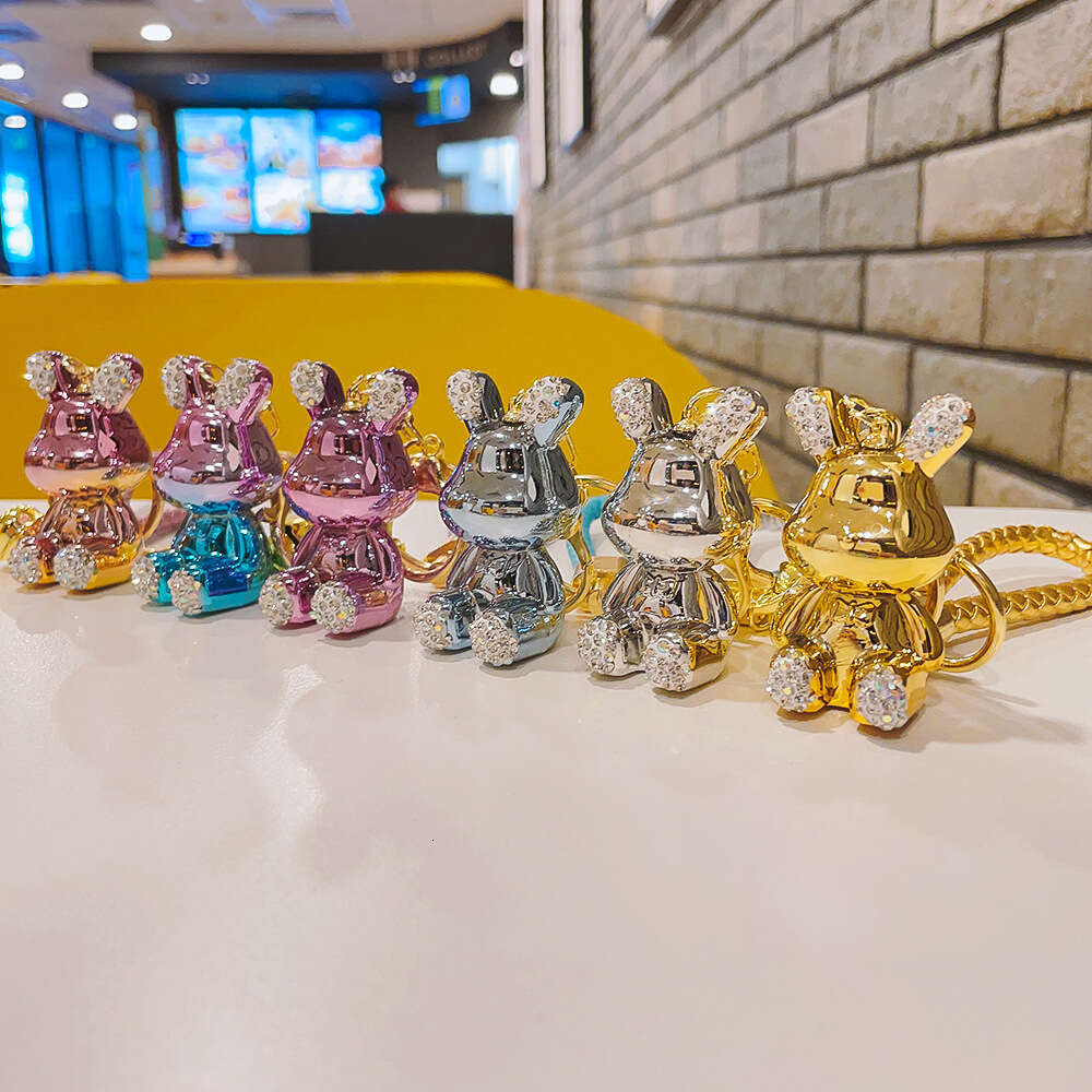 Exquisite Metallic Color Doll Electroplated Point Drill BV Braided Rope Bow Tie Rabbit Keychain Women's Bag Pendant Gift