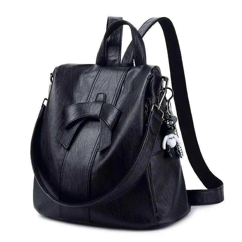 Anti-Theft Women's Backpack Fashion Bow Leather Women Vintage Large Capacity Girl's School Bag Female Travel Backpacks