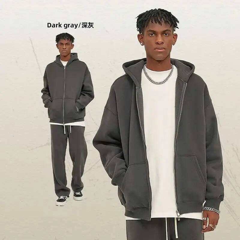 IEFB Men's Wear Male Hoodies Solid Color Winter Spring New Fashion Veet Double Head Zippers Cardigan Loose Sweatshirt 9C9351