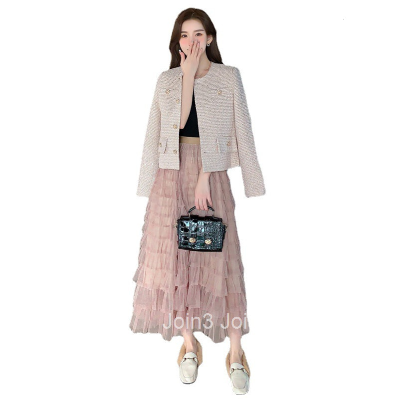 Spring and Autumn New Trendy Socialite Chic Blazer and Midi Skirt Two-Piece Set for Women