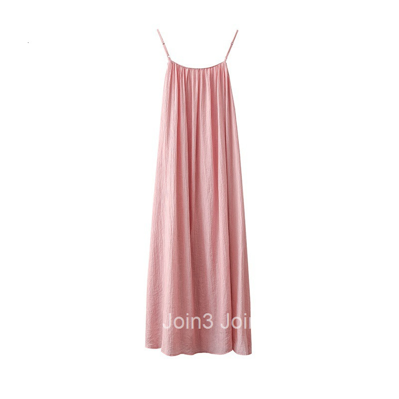 Summer New Pure Desire Style Simple Vacation Loose Large Hem Strap Dress Long Womens Dress