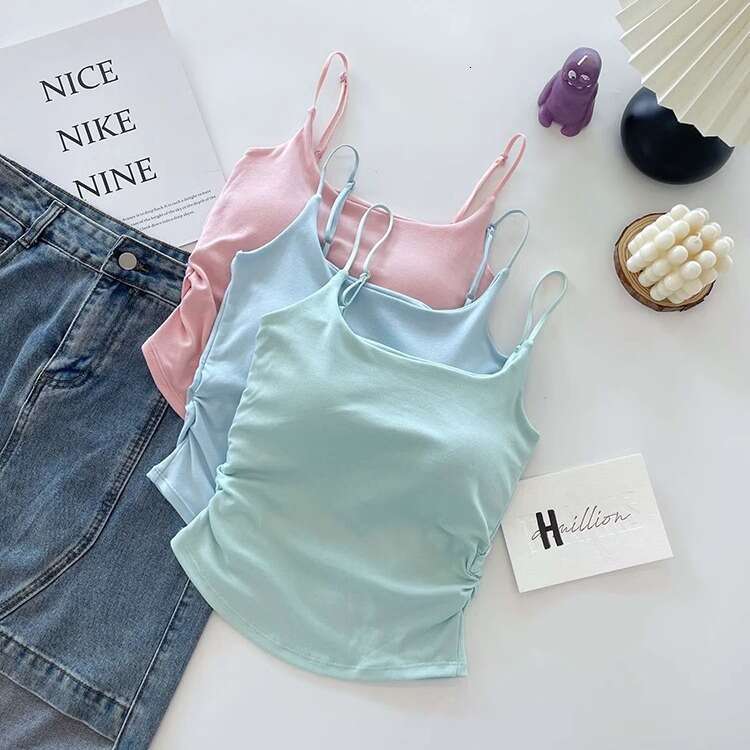 Designer T Shirt Pure Desire Style Sweet And Spicy Design Pleated Camisole With Chest Pad For Women, One-Piece Cup, Inner And Outer Wear, Beautiful Ba