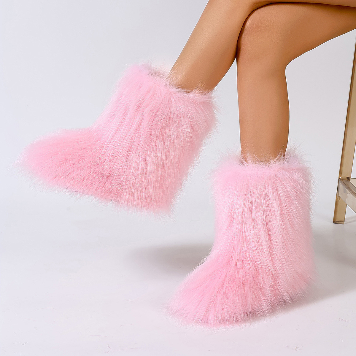 Hot Girl y2k Furry Boots Women's winter warm and fashionable boots mid-calf boots Large size thick soled snow boots