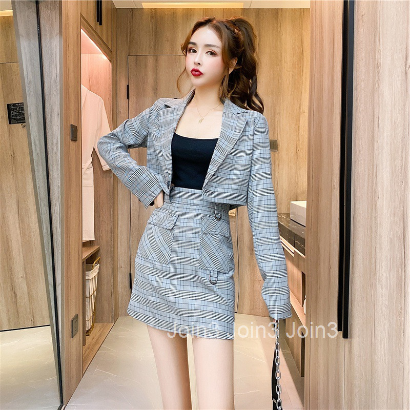 Autumn Winter New Socialite Two-Piece Set Slim Fit Blazer Top Bodycon Short Skirt Suit for Women