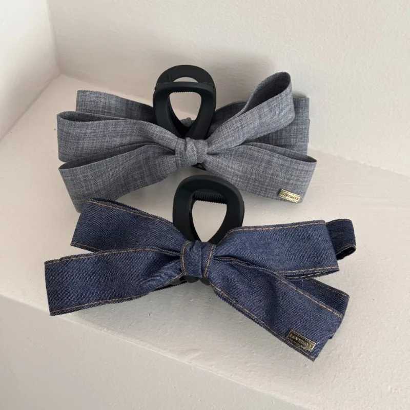Fashion Denim Bow Grab Clip 2025 New Hairpin Back of Head Large Shark Clip Headdress Hair Clips for Women Z250729