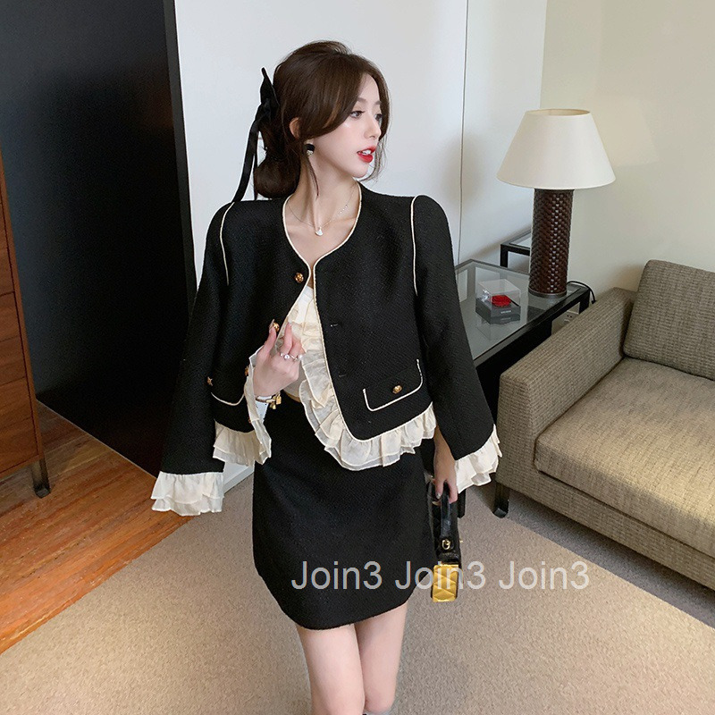 Trendy and Elegant Womens Set Autumn New Fashion Ruffled Short Jacket and Skirt Two-Piece Set