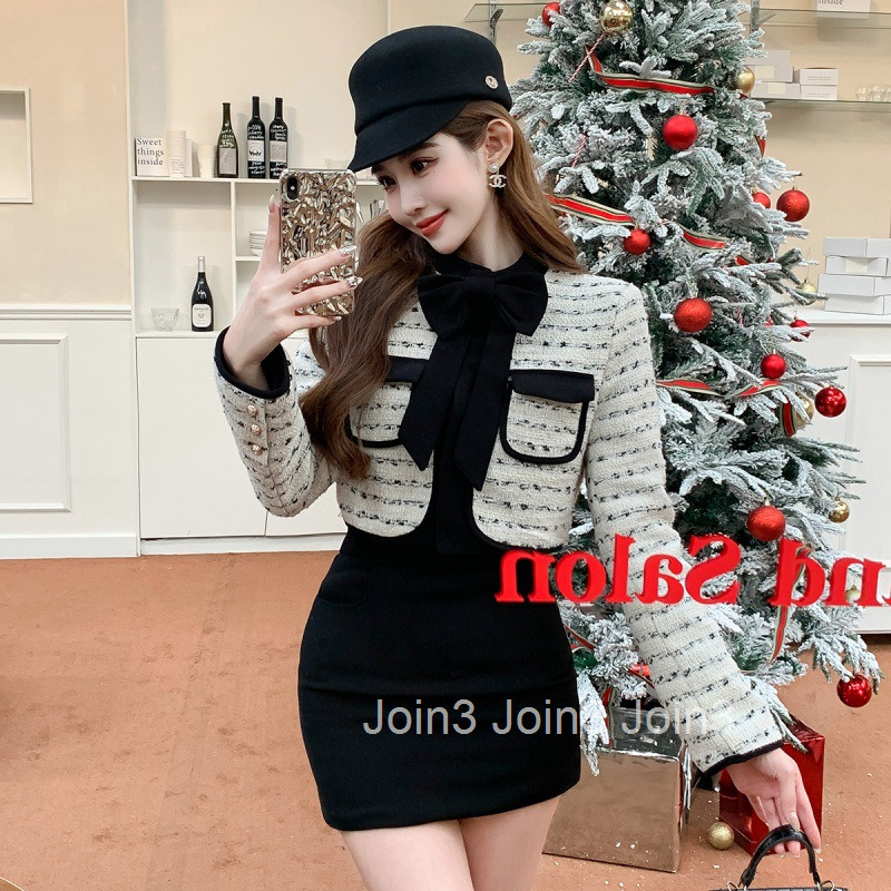 Winter New Elegant Socialite Style Short Skirt Set Cardigan Short Jacket + Half Skirt Two Pieces