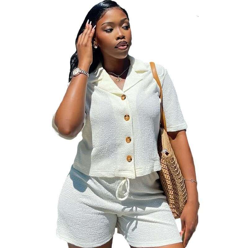 Summer Women's New Short Sleeve Shirt And Shorts Casual Two-Piece Set B5