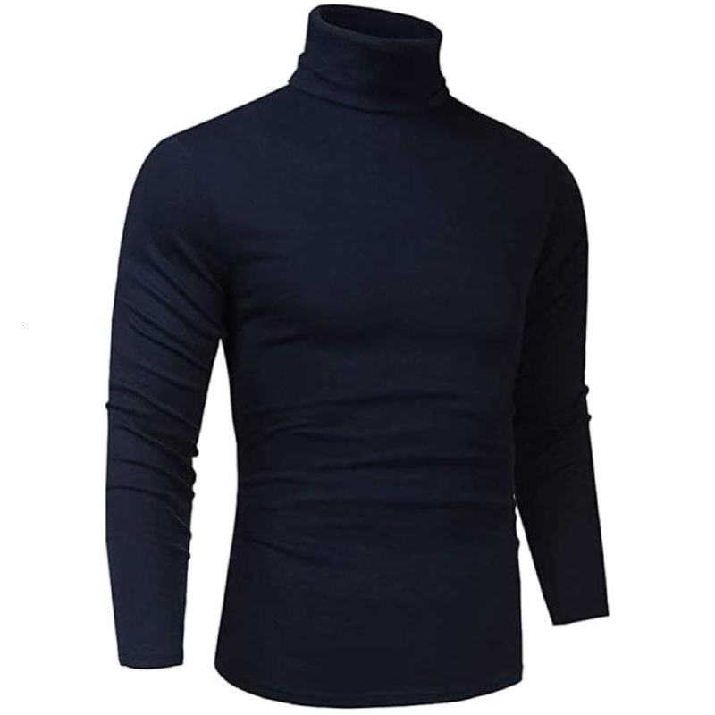 Men Fashion T Shirt Tees Slim Tops Male Stretch Tshirt Turtleneck Long Sleeve Tee Shirts High Collar Mens Cotton Tees 201116