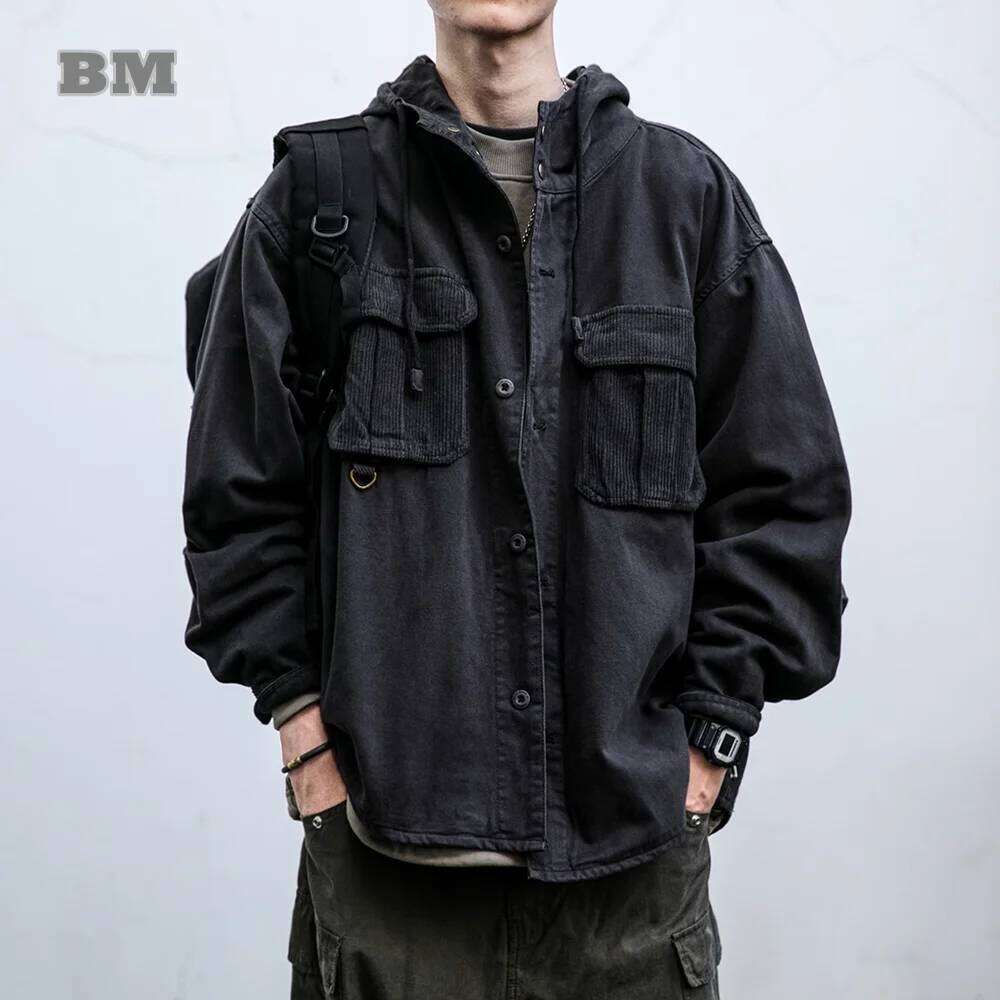 Japanese Streetwear High Quality Hooded Jacket For Men Clothing Haruku Vintage Casual Cargo Coat Outdoor Trend Hoodie Male 250728