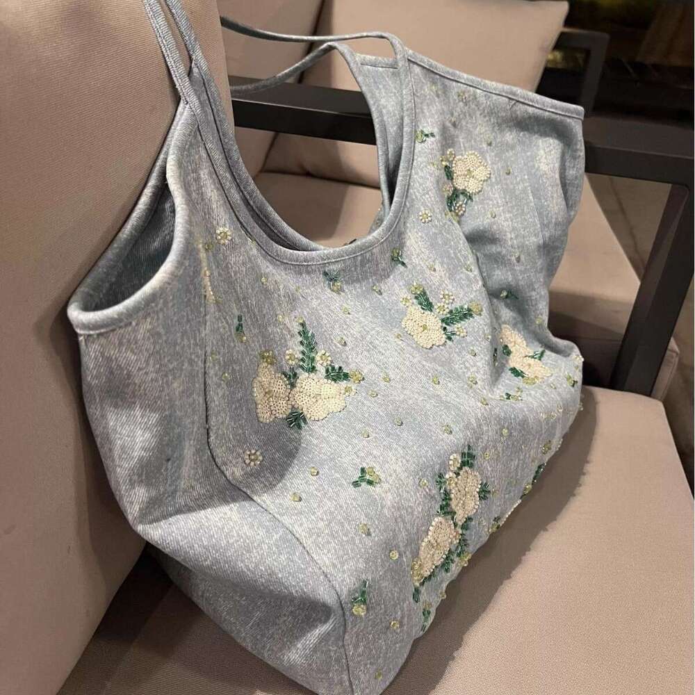 Heavy Embroidery Denim for Women 2025 Summer New Casual Versatile Large Capacity Commuter Tote Bag