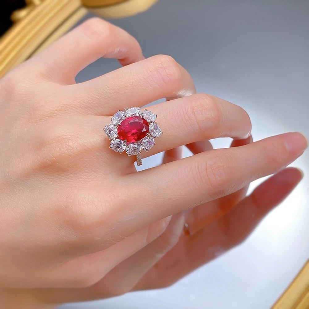 Wong Rain 100% 925 Sterling Silver Oval 8*10 MM Ruby High Carbon Diamond Gemstone Vintage Women Ring Wedding Engagement Jewelry 250729