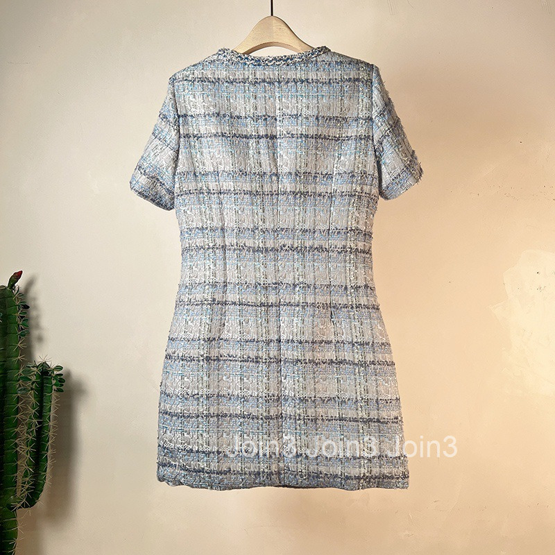 Summer New Slim Fit Elegant Short Sleeve Dress Fashion Single Breasted Round Neck Short Dress Bodycon Dress