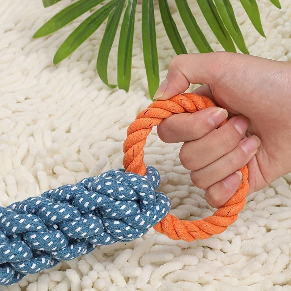 BiteResistant Interactive Tug Play For Medium To Large Breeds Durable DoubleRing Cotton Blend Dog Rope Toy 250729