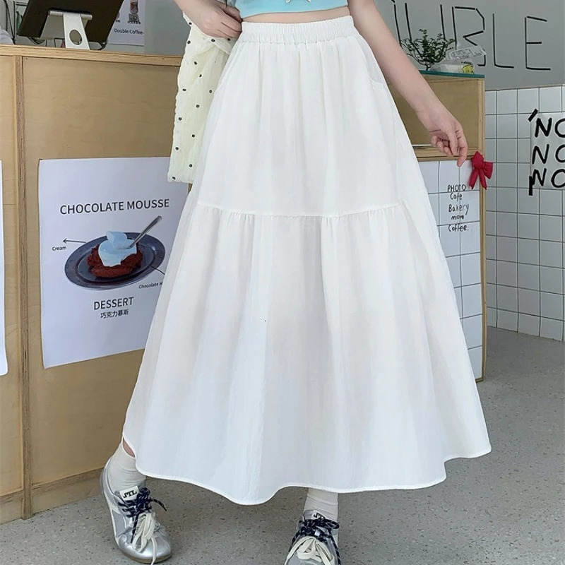 Plus Size Skirts Women Summer High Waist A Line Skirt Korean Style with Pockets Large Long Skirt 250729