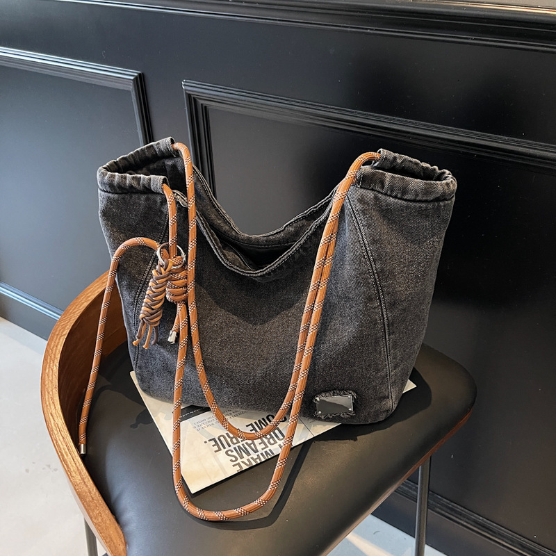 DHAL Large Capacity Denim Tote for Women 2025 New Casual Commuter Shoulder College Student Class Bag