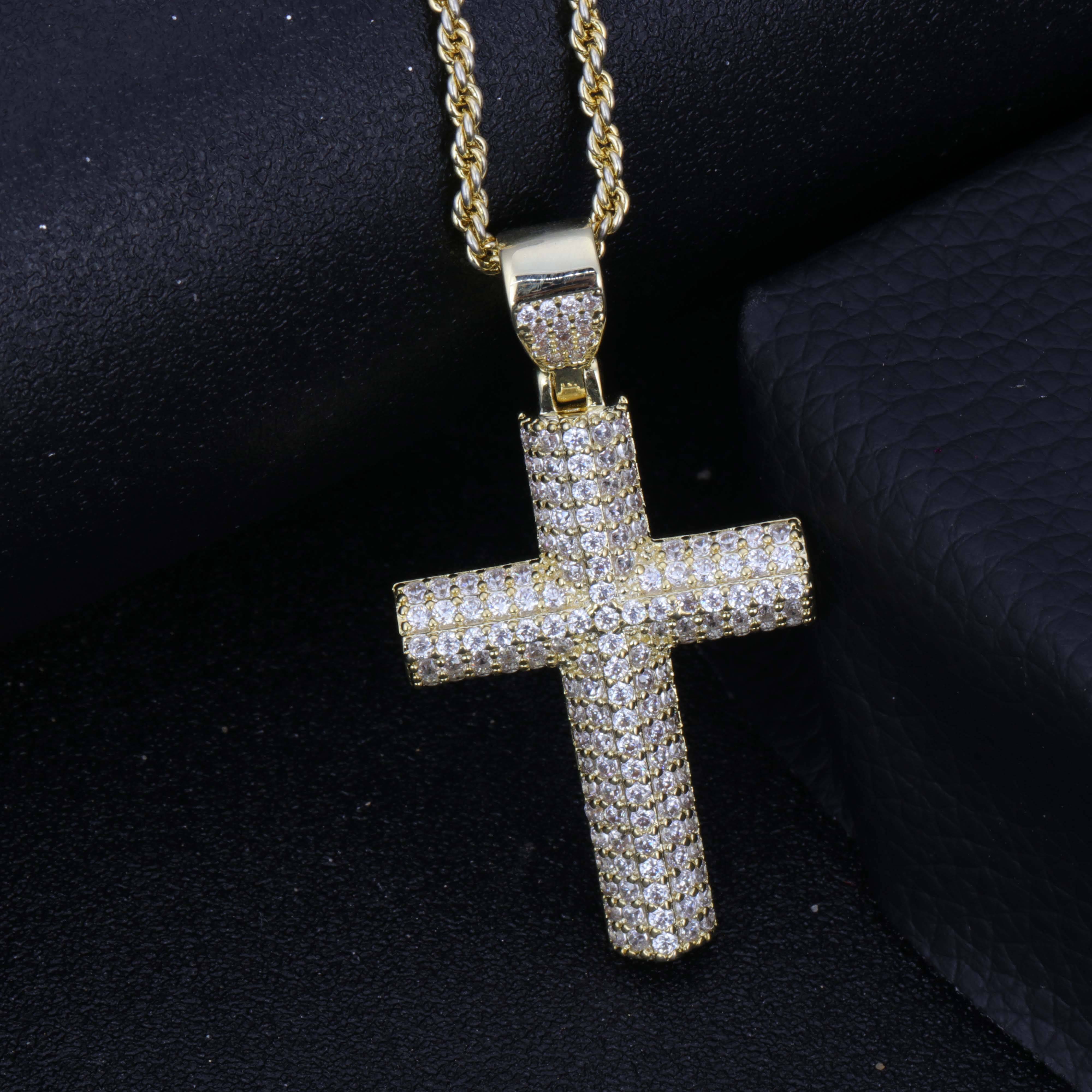 Hip Hop Cubic Zircon Cross Pendant Necklaces 18k Gold Plated Brass 925 Sterling Silver Iced Out Necklace for Women Men Jewelry