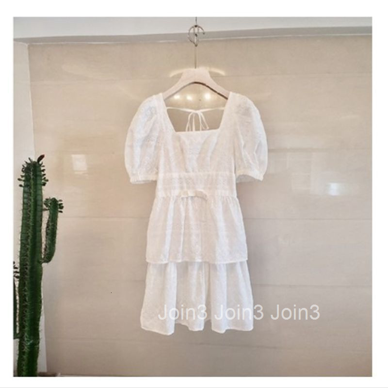 Summer New Fashion French Mid-Length Dress Square Neck Puff Short Sleeve Dress Hot List Daily Outfit Collection