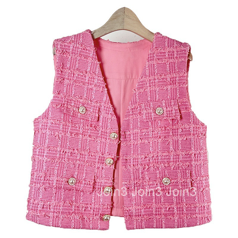 Summer New Style Socialite Elegant V-Neck Tweed Vest High-End French Short Vest Women