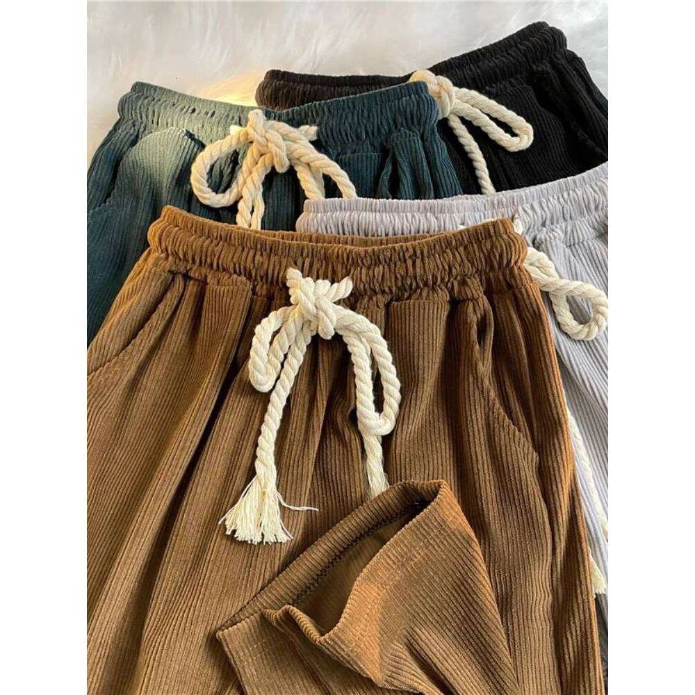 Gmiixder Japanese Vintage Corduroy Simple Straight Oversize Casual Trousers Unisex Wide Leg Cargo Pants