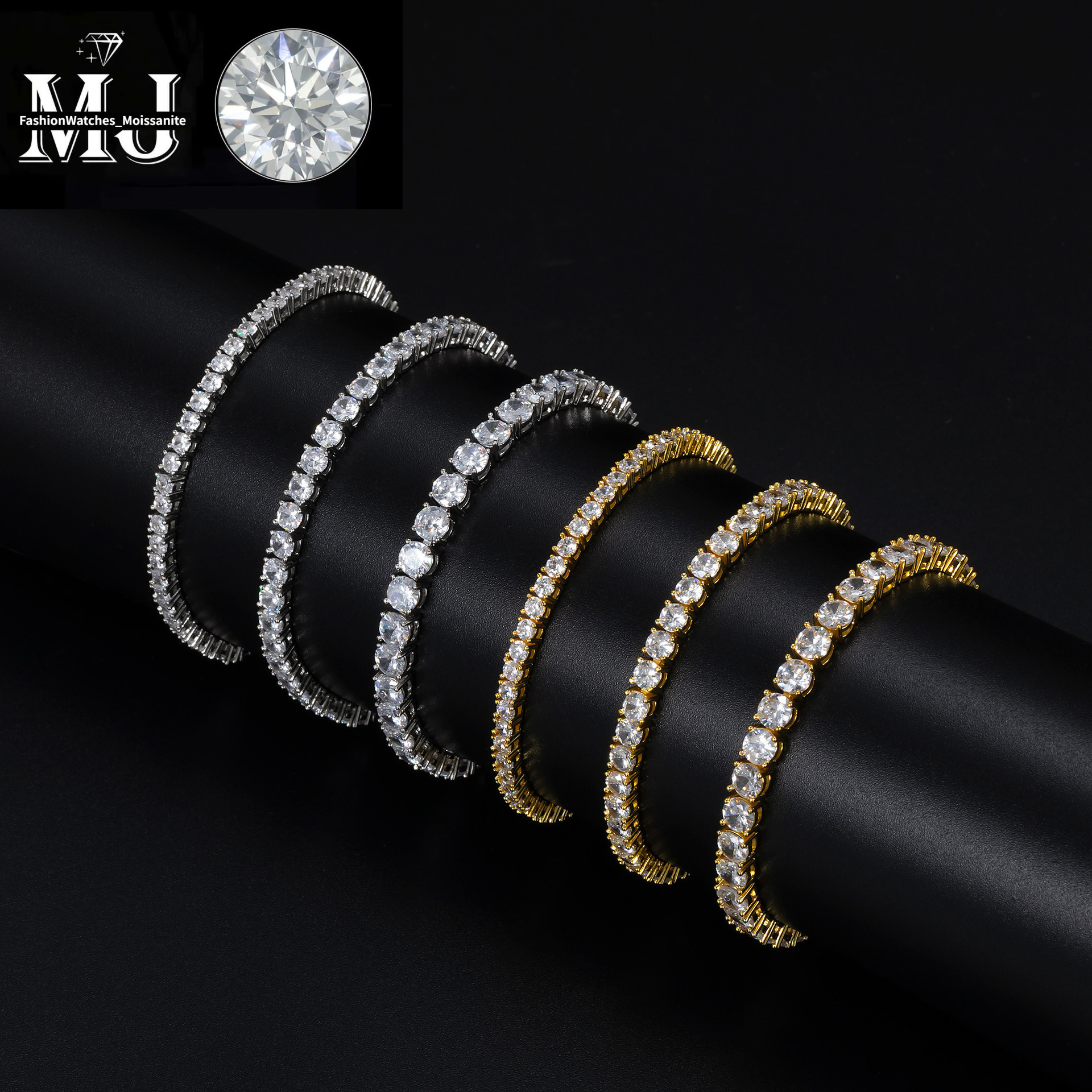 Hip-Hop Fashion Single Row Tennis Chain Bracelet Trendy Brand Men's Copper Inlaid Zircon